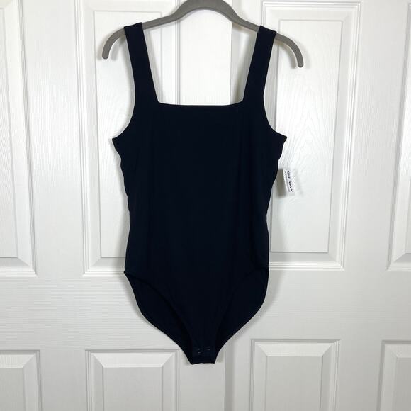 Old Navy Black Square Neck Women's Body Suit Medium NWT Cotton/Poly - Picture 1 of 12